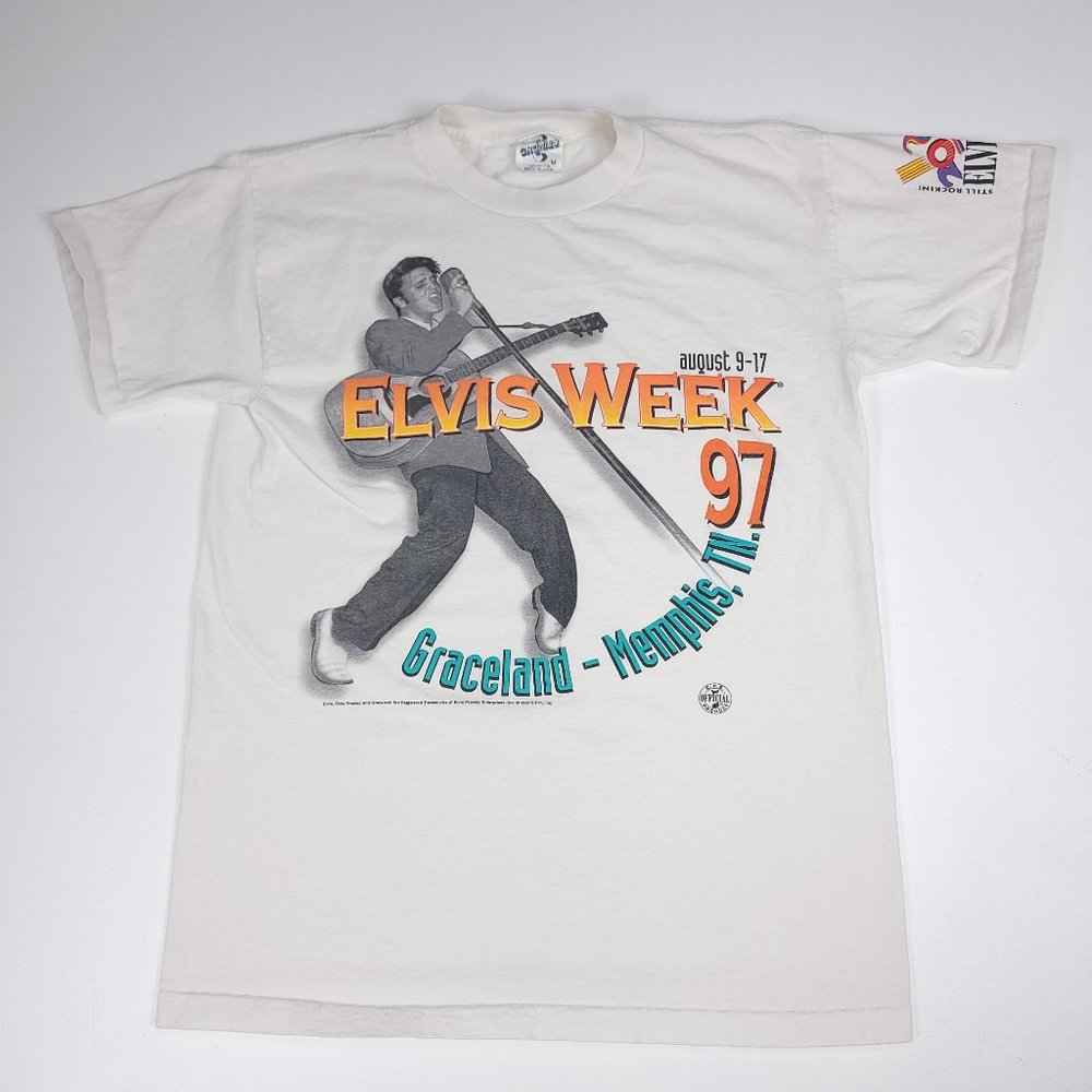 Vintage 1997 Elvis Week Graceland Memphis TN T-Shirt Cronies‎ White Mens M USA